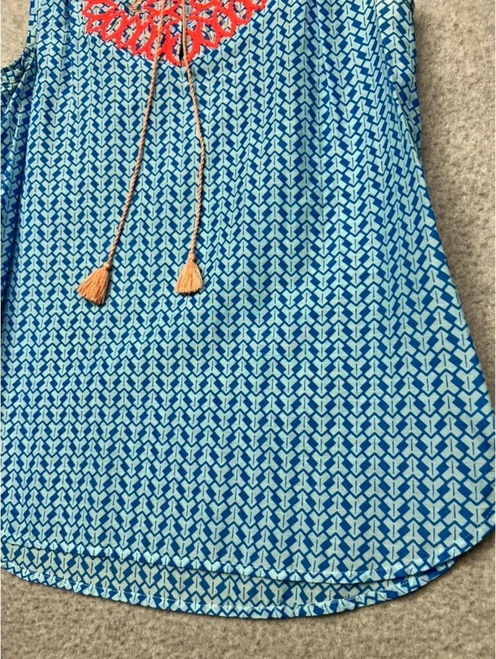 J.Crew Womens Neon Embroidered Tassel Tank Top 00 Blue Geometric Boho Blouse